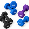 Neoprene dumbbells with weight markings on a black background