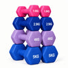 Stack of dumbbells with weight markings on a white background