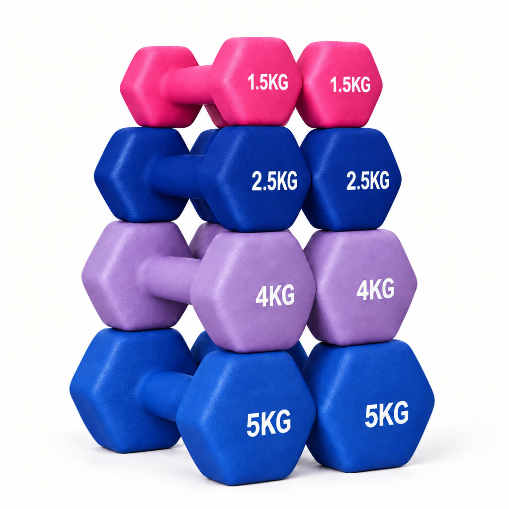 Stack of dumbbells with weight markings on a white background Main image