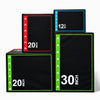 Stack of black jump boxes with measurements on a white background