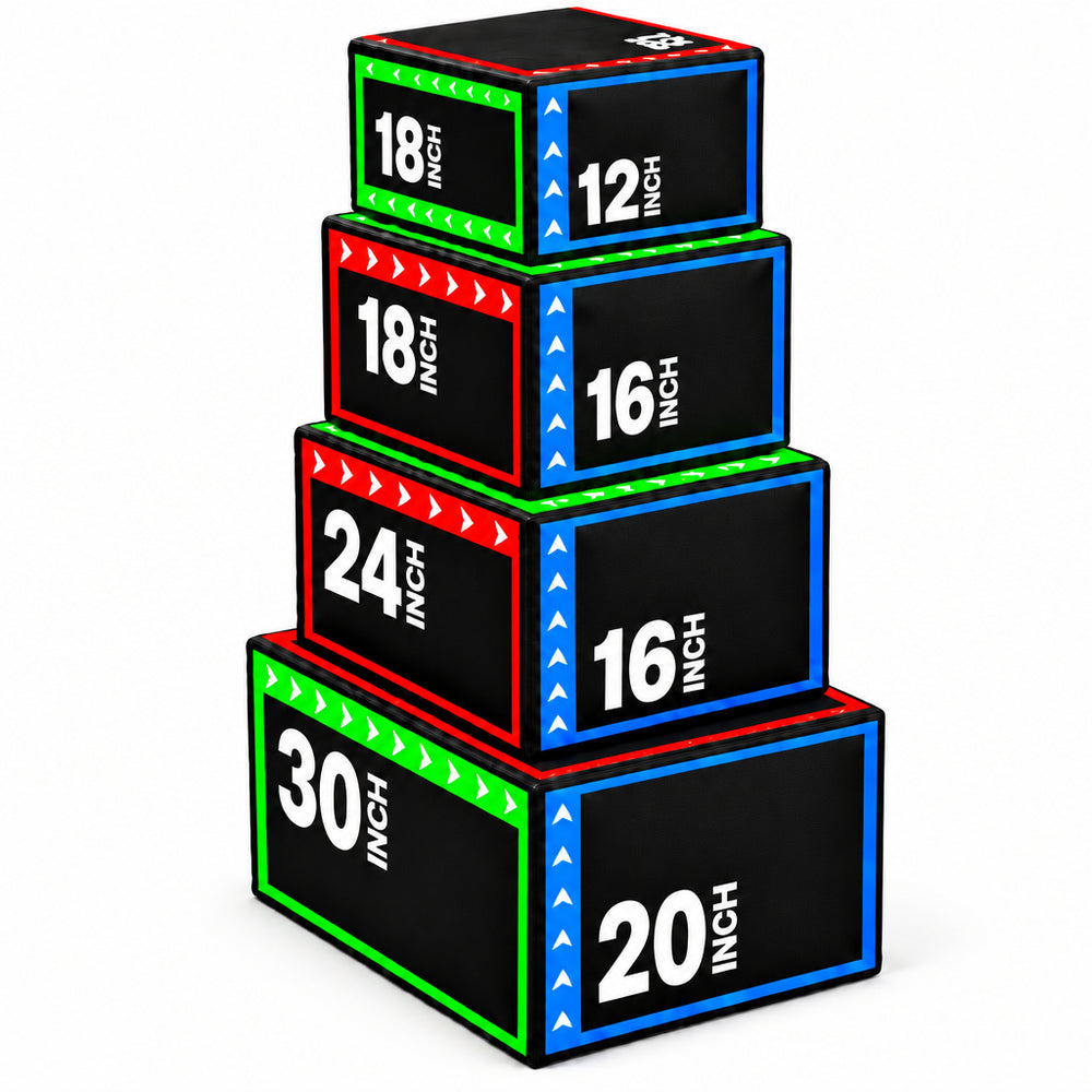 Stack of black exercise boxes with weight markings on a white background - for Sale Gym Equipment | Gym Superstore