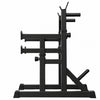 Black adjustable weight bench set against a gray tiled background.