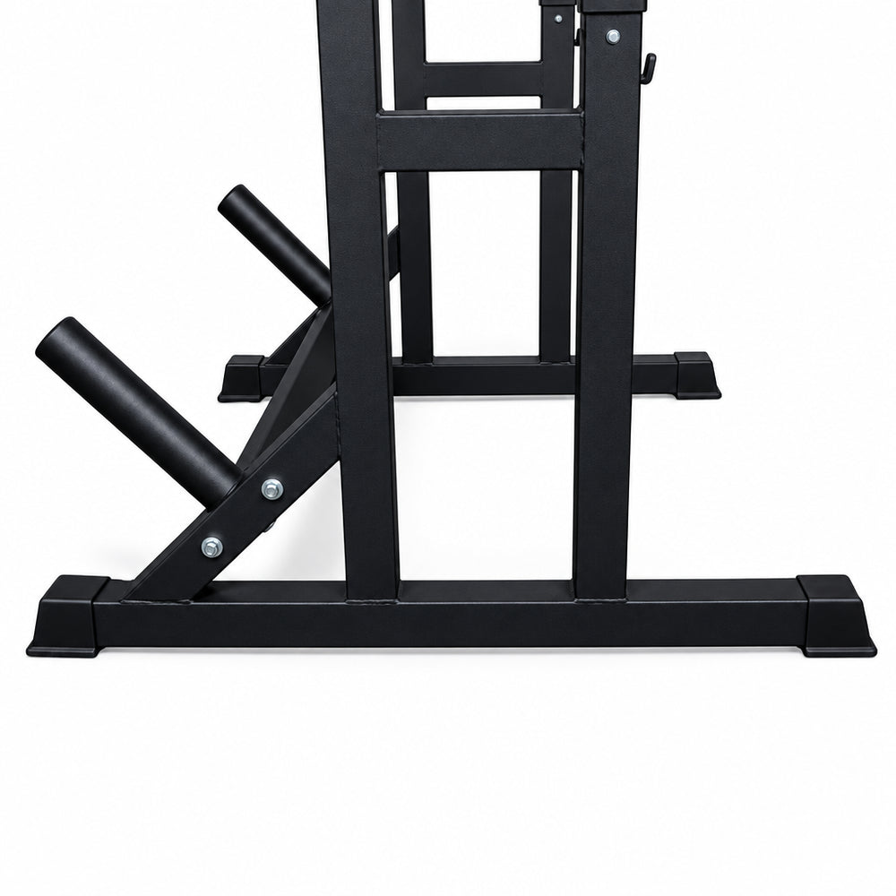 Black gym exercise machine on a white background