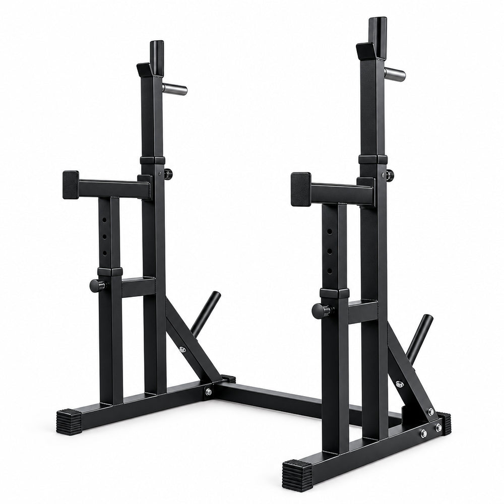Black weight lifting rack on a white background