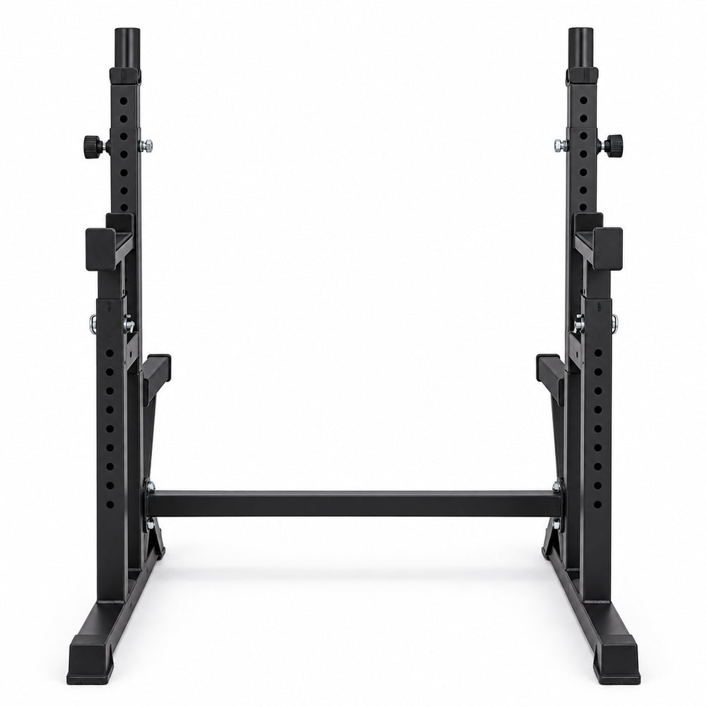 Black squat rack on a white background