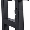 Close-up of a black metal frame with screws on a white background