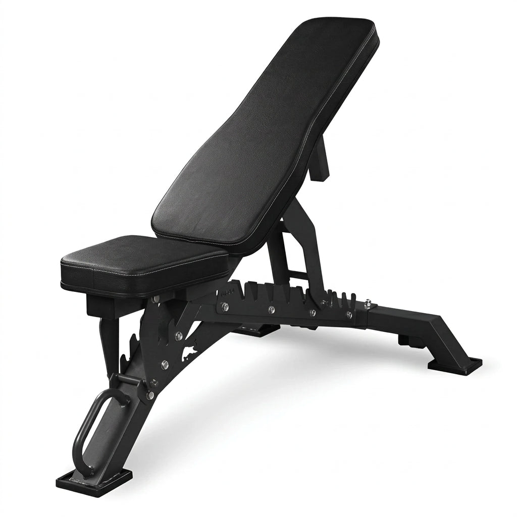 Black adjustable weight bench on a white background Main image