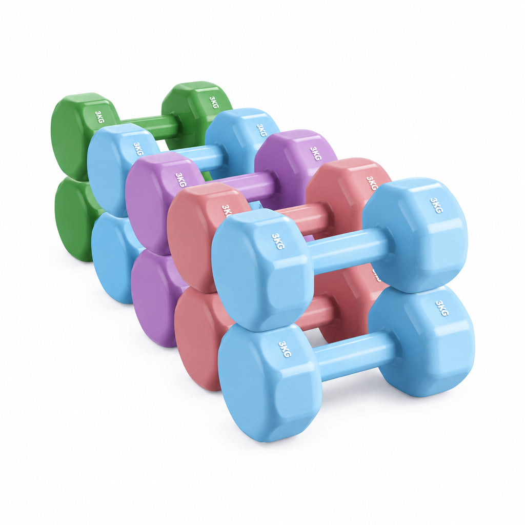 Set of colorful dumbbells on a white background Main image