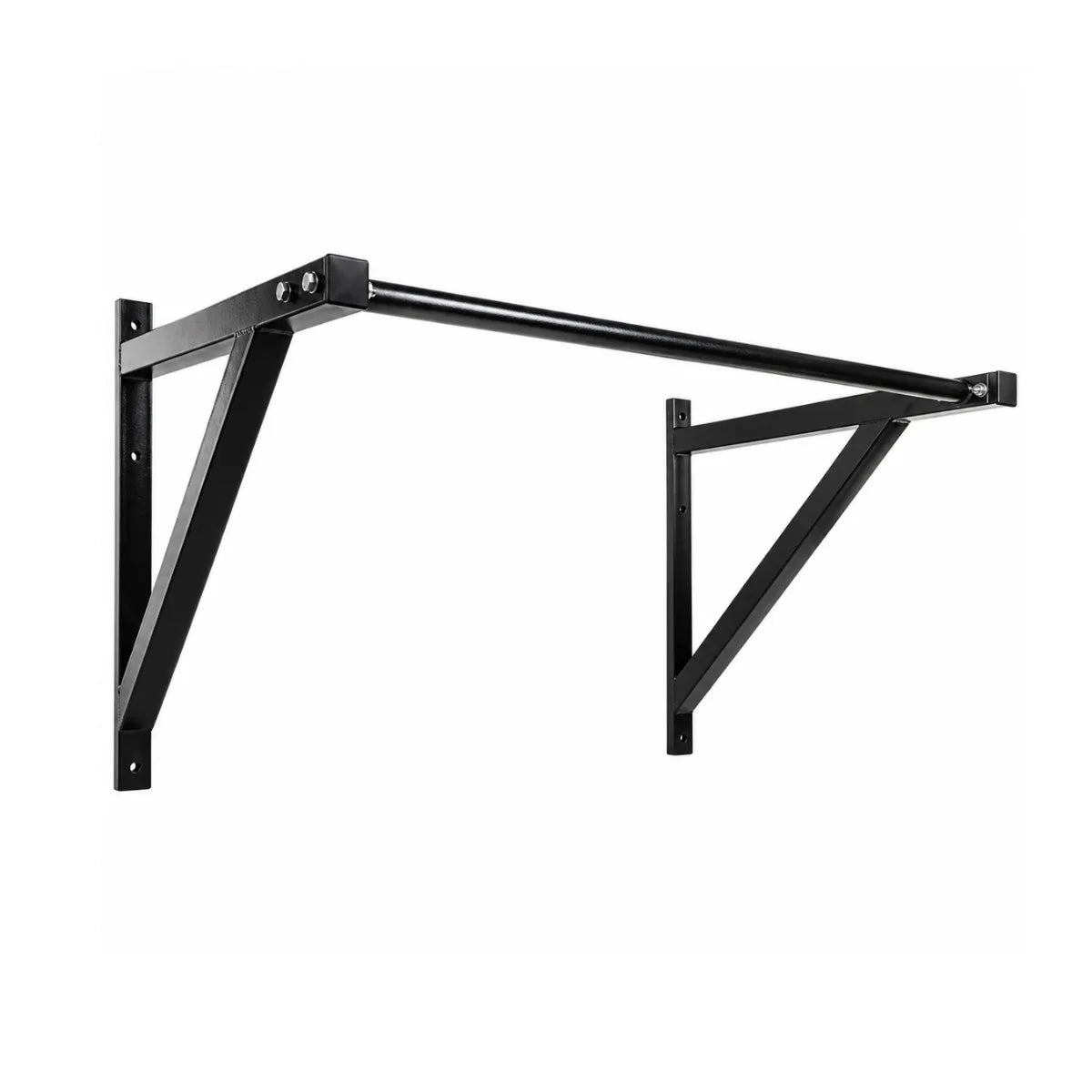 A black metal pull-up bar mounted with two triangular wall brackets, shown against a plain white background. Main image