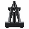 Storage rack for weight plates and barbells on a white background