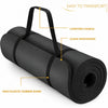 A black yoga mat shown rolled up on a white background