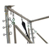 Close-up of the stainless steel corner joint and spring hooks on the Cadillac reformer frame