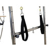 Push-through bar with black straps and colour-coded spring rings on the Cadillac reformer