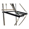 Close-up of the padded roll-down bar and spring attachments on the Cadillac reformer trapeze frame