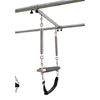 Close-up of the roll-down bar attached to two chrome springs on the Cadillac reformer