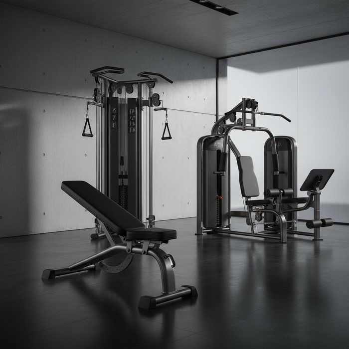 Commercial strength machines in a home gym setting
