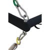 Gym Superstore Pilates reformer tower attachment showing black padded bar with metal spring clips and carabiners