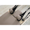Gym Superstore professional wooden Pilates reformer carriage with beige upholstered padding and black rope handles